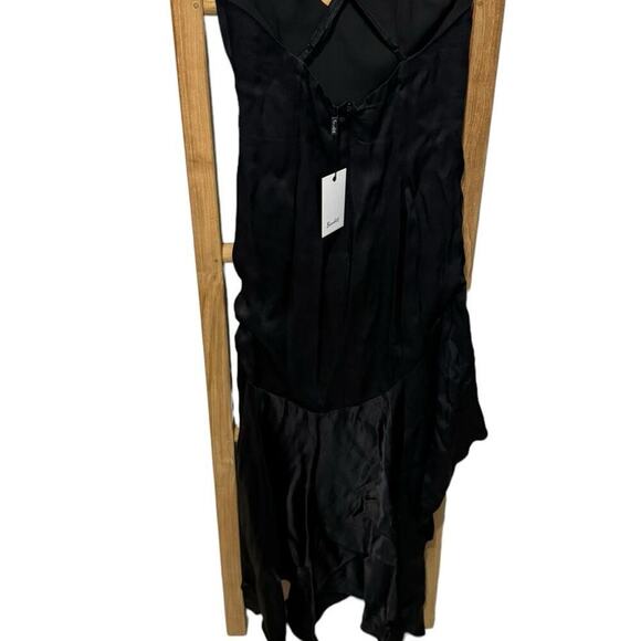 Bardot NWT Arella Dress Asymmetrical High Low Open Back V Neck Black Size 4 XS - Picture 12 of 13